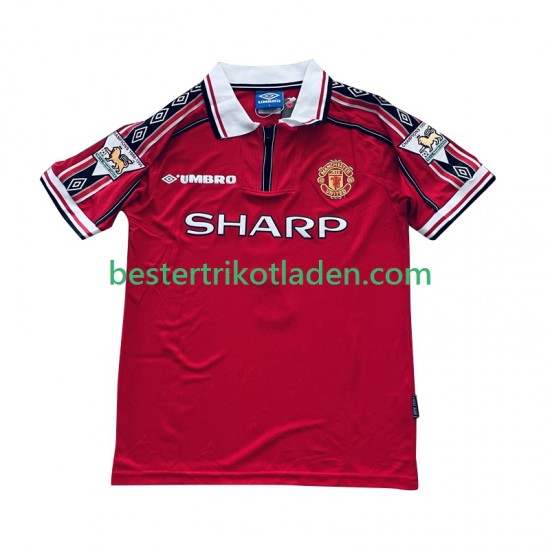 Fußballtrikot Manchester United Beckham 7 1998 Retro Heim Trikot Home 1999 Kurzarm für Herren