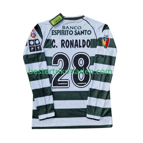 Fußballtrikot Sporting CP Cristiano Ronaldo 28 2001 2003 Retro Heim Trikot Home Langarm für Herren