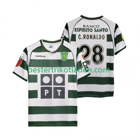 Fußballtrikot Sporting CP Cristiano Ronaldo 28 2001 2003 Retro Heim Trikot Home Kurzarm für Herren