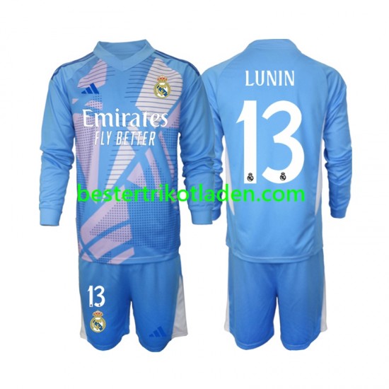 Fußballtrikot Real Madrid Andriy Lunin 13 Torwart Heim Trikot Home 2024-2025 Langarm für Kinder