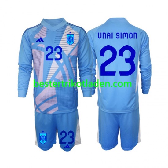 Fußballtrikot Spanien Unai Simon 23 Torwart Heim Trikot Home Euro 2024 Langarm für Kinder