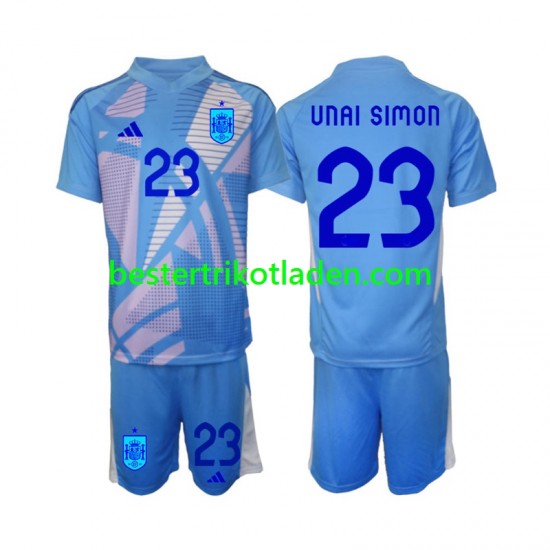 Fußballtrikot Spanien Unai Simon 23 Torwart Heim Trikot Home Euro 2024 Kurzarm für Kinder