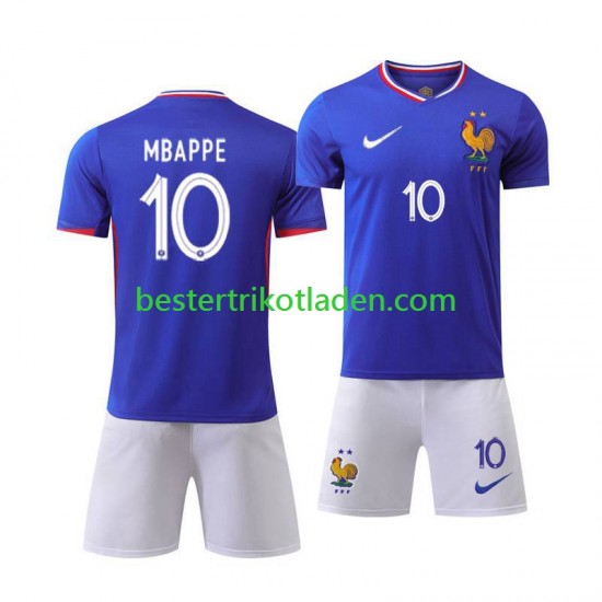 Fußballtrikot Frankreich Mbappé Kylian 10 Heim Trikot Home Euro 2024 Kurzarm für Kinder