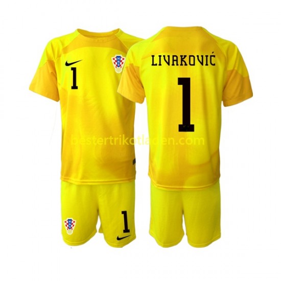 Fußballtrikot Kroatien Dominik Livakovic 1 Torwart Heim Trikot Home WM 2022 Kurzarm für Kinder