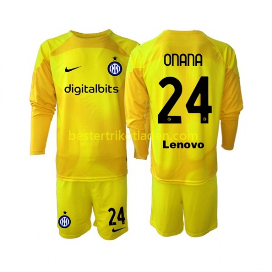 Fußballtrikot Inter Mailand Andre Onana 24 Torwart Auswärts Trikot Away 2022-2023 Langarm für Kinder