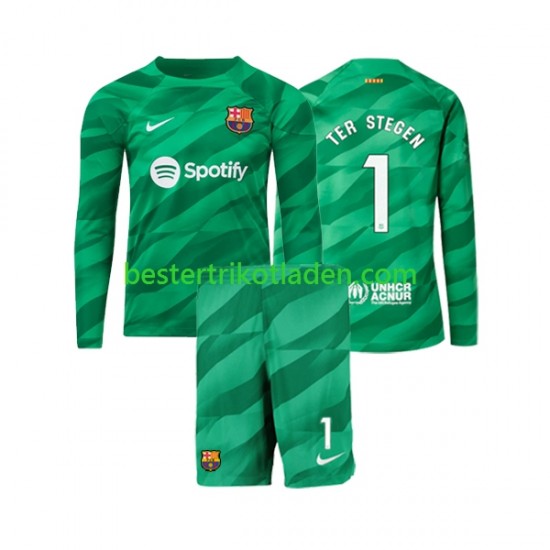 Fußballtrikot FC Barcelona Ter Stegen 1 Torwart Heim Trikot Home 2023-2024 Langarm für Kinder