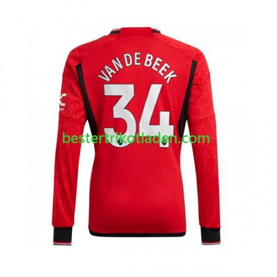 Fußballtrikot Manchester United Donny van de Beek 34 Heim Trikot Home 2023-2024 Langarm für Herren