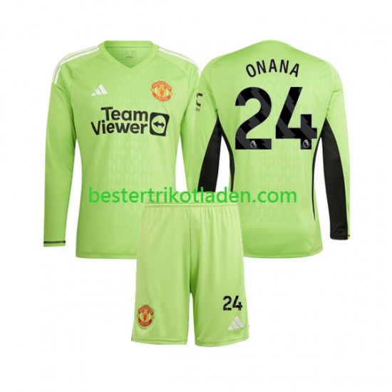 Fußballtrikot Manchester United Andre Onana 24 Torwart Heim Trikot Home 2023-2024 Langarm für Kinder