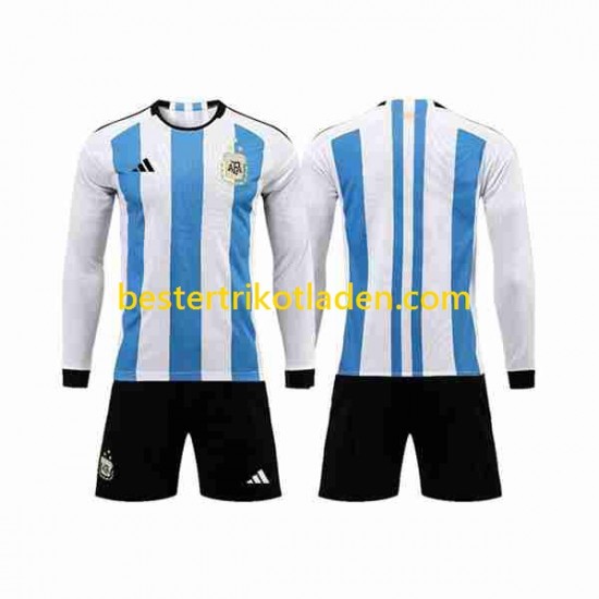 Fußballtrikot Argentinien 3 Stars Heim Trikot Home WM 2022 Langarm für Kinder
