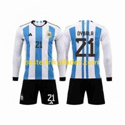 Fußballtrikot Argentinien 3 Stars Paulo Dybala 21 Heim Trikot Home WM 2022 Langarm für Kinder