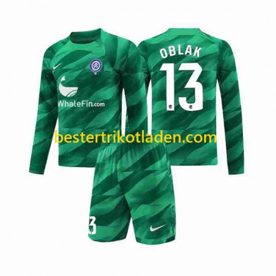 Fußballtrikot Atlético Madrid Jan Oblak 13 Torwart Auswärts Trikot Away 2023-2024 Langarm für Kinder