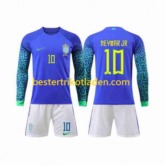Fußballtrikot Brasilien Neymar Jr 10 Auswärts Trikot Away WM 2022 Langarm für Kinder