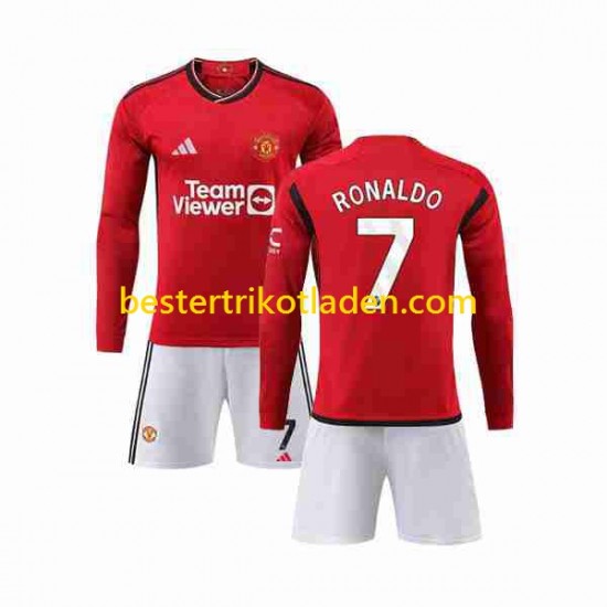 Fußballtrikot Manchester United Ronaldo 7 Heim Trikot Home 2023-2024 Langarm für Kinder