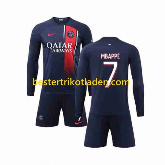 Fußballtrikot Paris Saint-Germain Mbappé Kylian 7 Heim Trikot Home 2023-2024 Langarm für Kinder