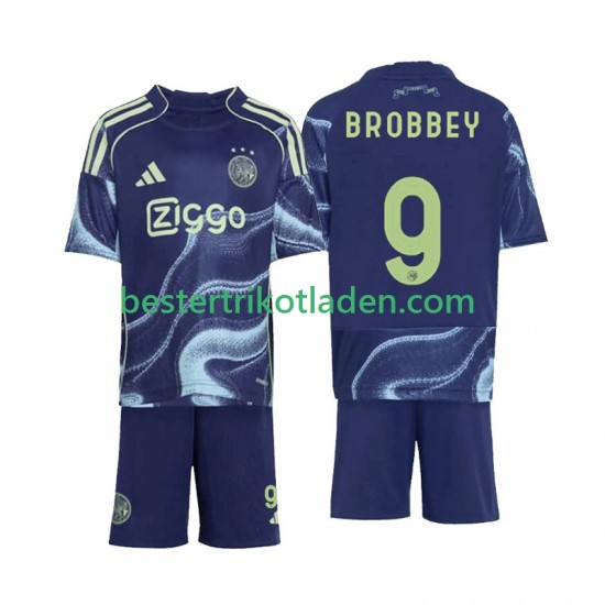 Fußballtrikot Ajax Amsterdam Brian Brobbey 9 Auswärts Trikot Away 2025-2026 Kurzarm für Kinder
