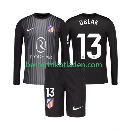 Fußballtrikot Atlético Madrid Jan Oblak 13 Torwart Auswärts Trikot Away 2025-2026 Langarm für Kinder