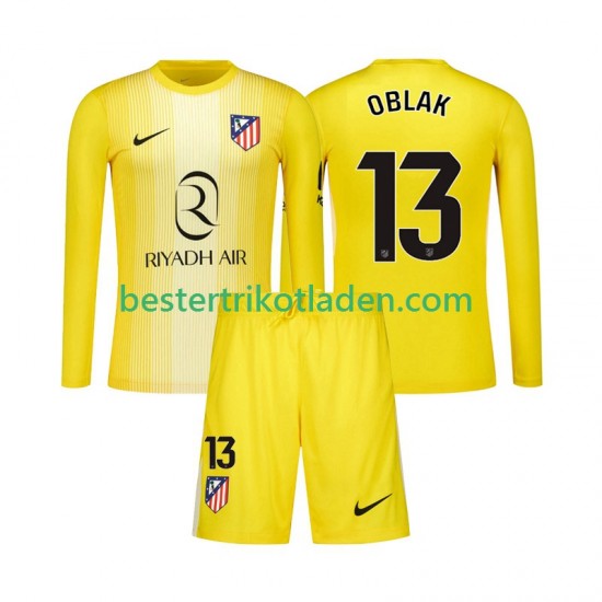 Fußballtrikot Atlético Madrid Jan Oblak 13 Torwart Heim Trikot Home 2025-2026 Langarm für Kinder