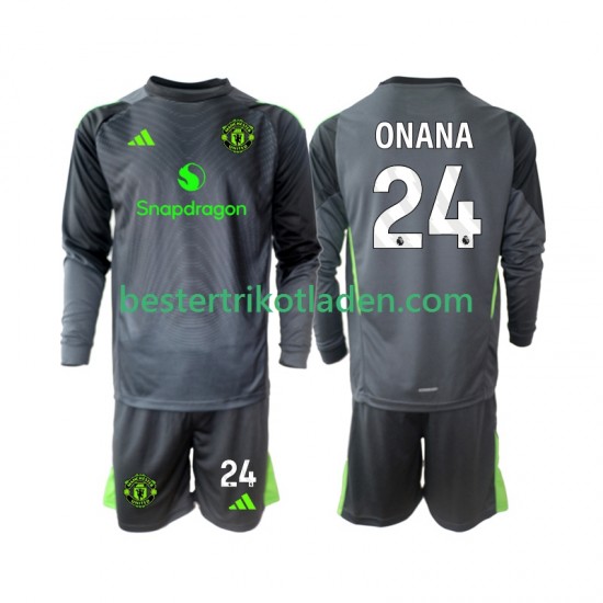 Fußballtrikot Manchester United Andre Onana 24 Torwart Auswärts Trikot Away 2025-2026 Langarm für Kinder