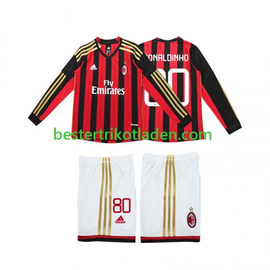 Fußballtrikot AC Mailand RONALDINHO 80 2013 2014 Retro Heim Trikot Home Langarm für Kinder