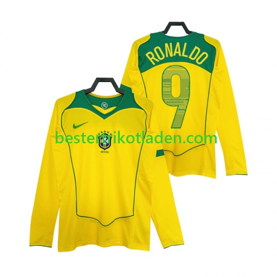 Fußballtrikot Brasilien RONALDO 9 Retro Heim Trikot Home 2004 Langarm für Herren