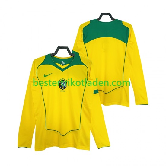 Fußballtrikot Brasilien Retro Heim Trikot Home 2004 Langarm für Herren