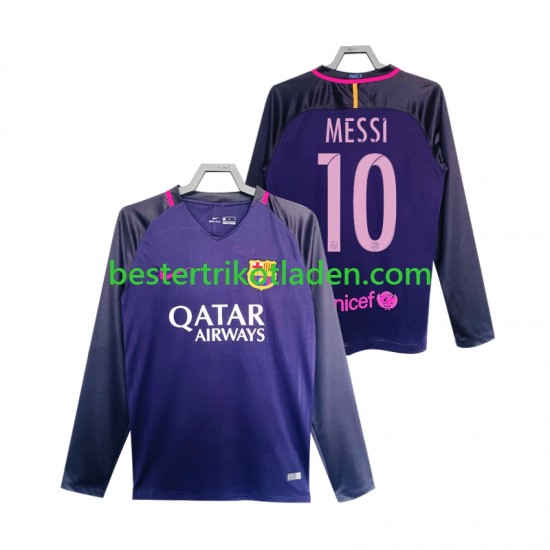 Fußballtrikot FC Barcelona Lionel Messi 10 2016 2017 Retro Auswärts Trikot Away Langarm für Herren