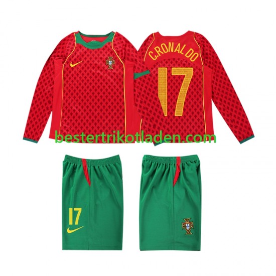 Fußballtrikot Portugal Cristiano Ronaldo 17 Retro Heim Trikot Home 2004 Langarm für Kinder