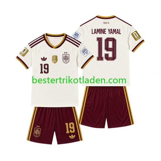 Fußballtrikot Spanien 2-star Lamine Yamal 19 Auswärts Trikot Away 2026-2027 Kurzarm für Kinder