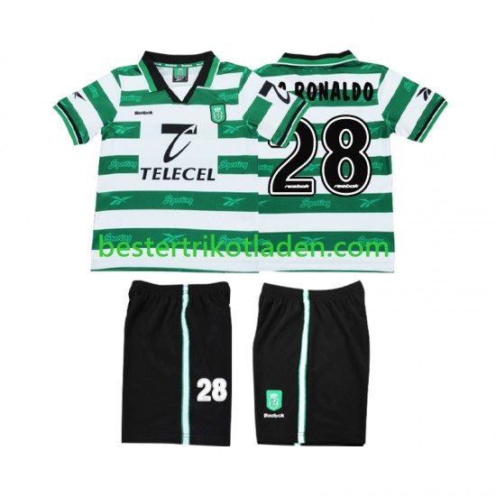 Fußballtrikot Sporting CP Cristiano Ronaldo 28 2000 Retro Heim Trikot Home 1999 Kurzarm für Kinder