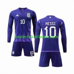 Fußballtrikot Argentinien 3 Stars Lionel Messi 10 Auswärts Trikot Away WM 2022 Langarm für Kinder