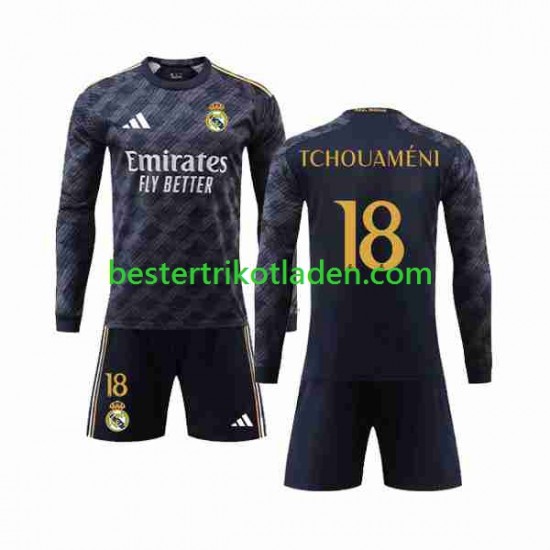 Fußballtrikot Real Madrid Aurelien Tchouameni 18 Auswärts Trikot Away 2023-2024 Langarm für Kinder