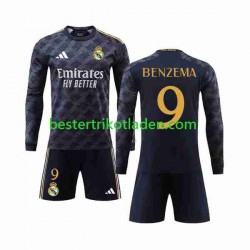 Fußballtrikot Real Madrid Benzema 9 Auswärts Trikot Away 2023-2024 Langarm für Kinder