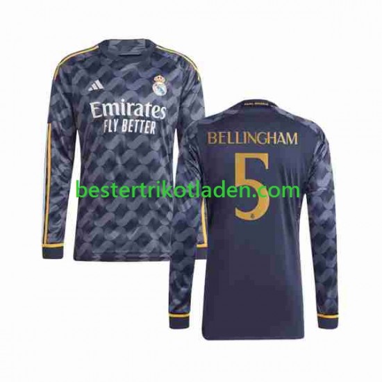 Fußballtrikot Real Madrid Jude Bellingham 5 Auswärts Trikot Away 2023-2024 Langarm für Herren