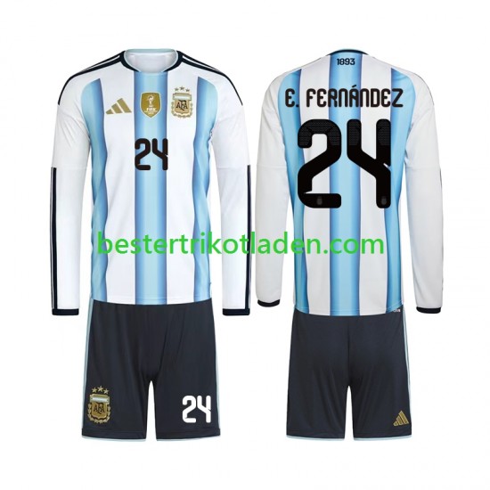 Fußballtrikot Argentinien Enzo Fernandez 24 Heim Trikot Home WM 2026 Langarm für Kinder