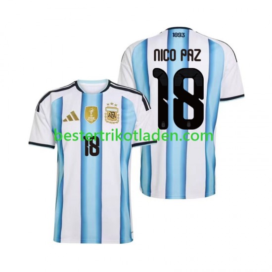 Fußballtrikot Argentinien Nico Paz 18 Heim Trikot Home WM 2026 Kurzarm für Herren
