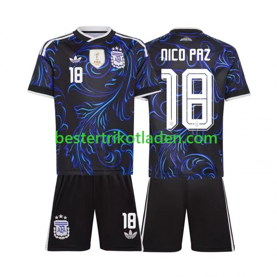 Fußballtrikot Argentinien Nico Paz 18 Auswärts Trikot Away WM 2026 Kurzarm für Kinder