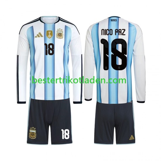 Fußballtrikot Argentinien Nico Paz 18 Heim Trikot Home WM 2026 Langarm für Kinder