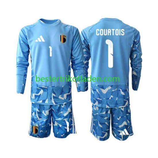 Fußballtrikot Belgien Thibaut Courtois 1 Torwart Heim Trikot Home WM 2026 Langarm für Kinder
