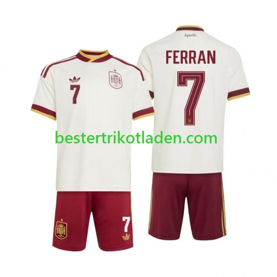 Fußballtrikot Spanien Ferran Torres 7 Auswärts Trikot Away WM 2026 Kurzarm für Kinder