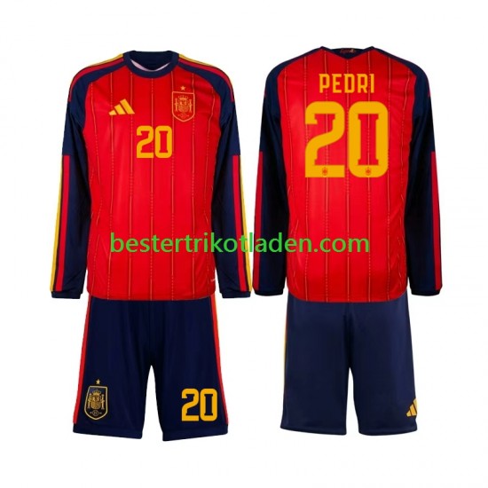 Fußballtrikot Spanien Pedri 20 Heim Trikot Home WM 2026 Langarm für Kinder