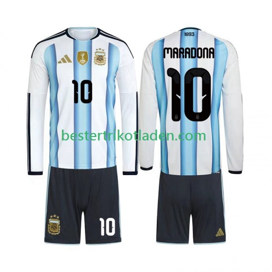 Fußballtrikot Argentinien Maradona 10 Heim Trikot Home WM 2026 Langarm für Kinder