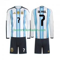 Fußballtrikot Argentinien Rodrigo De Paul 7 Heim Trikot Home WM 2026 Langarm für Kinder
