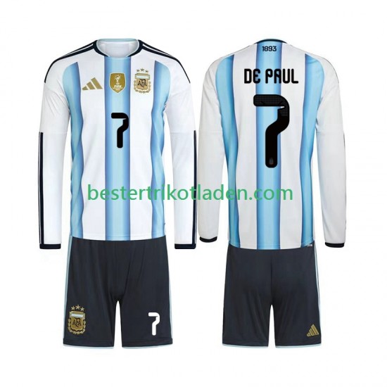 Fußballtrikot Argentinien Rodrigo De Paul 7 Heim Trikot Home WM 2026 Langarm für Kinder