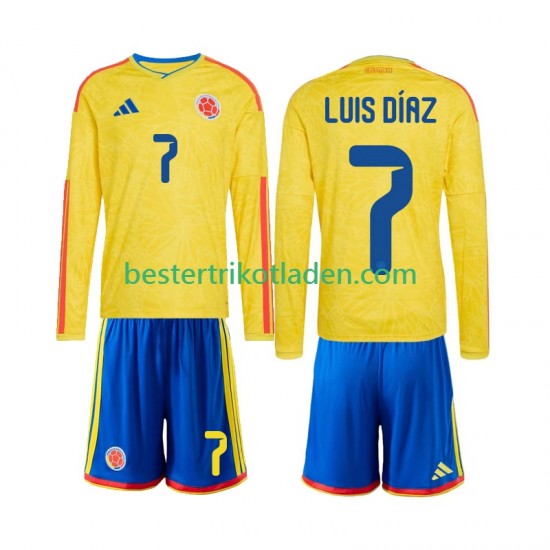 Fußballtrikot Kolumbien Luis Diaz 7 Heim Trikot Home WM 2026 Langarm für Kinder