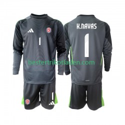 Fußballtrikot Costa Rica Keylor Navas 1 Torwart Auswärts Trikot Away 2025 Langarm für Kinder