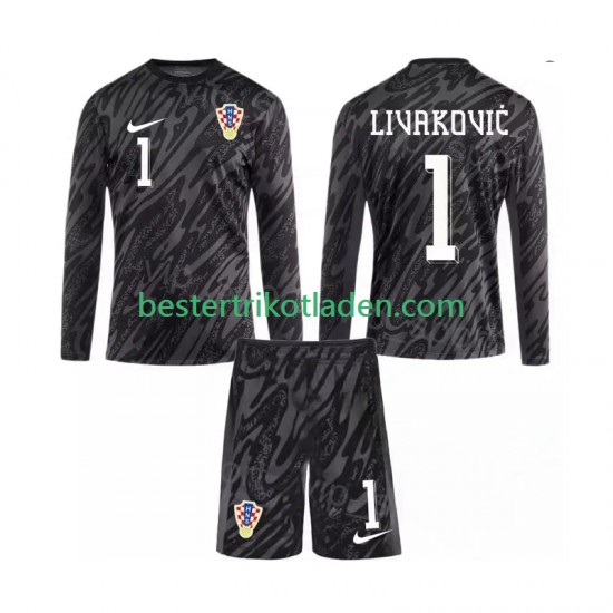 Fußballtrikot Kroatien DOMINIK LIVAKOVIC 1 Torwart Ausweich Trikot 3rd 2024 Langarm für Kinder