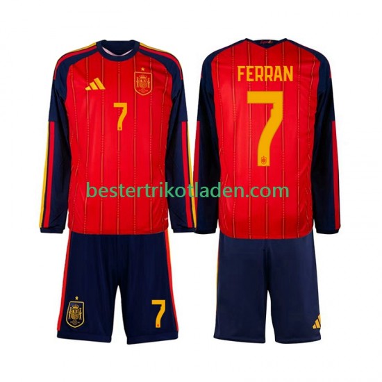 Fußballtrikot Spanien Ferran Torres 7 Heim Trikot Home WM 2026 Langarm für Kinder