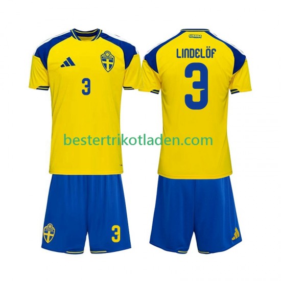 Fußballtrikot Schweden Victor Lindelof 3 Heim Trikot Home 2026 Kurzarm für Kinder