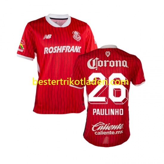 Fußballtrikot Deportivo Toluca Paulinho 26 Heim Trikot Home 2024-2025 Kurzarm für Herren