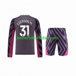 Fußballtrikot Manchester City Ederson Moraes 31 Torwart Auswärts Trikot Away 2023-2024 Langarm für Kinder